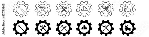 Workshop icon vector set. Repair illustration sign collection. Service center symbol. Engineering logo.
