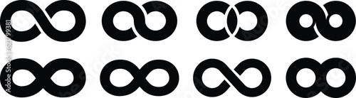 Infinity symbols. Infinity loop logo icon. Unlimited infinity, endless line shape. Symbols of endless, unlimited, eternal, and limitless shape. Vector illustration