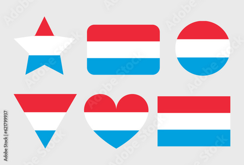 Luxembourg flag vector icons set in the shape of heart, star, circle and map Free Download Luxembourg flag vector icons set in the shape of heart, star, circle and map - GFXLoad