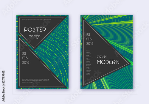 Black cover design template set. Green abstract li