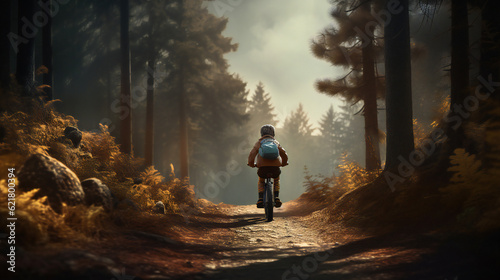 Little Boy  Child riding his bike outdoors in Nature