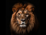 Portrait eines Löwen / Löwe vor schwarzem Hintergrund erstellt mit generativer KI