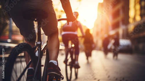 Group of people cycling in City, sunset, road, summer, fall, autumn