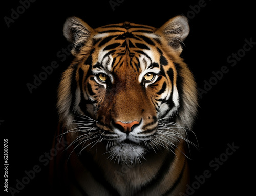 Portrait eines Tigers   Tiger vor schwarzem Hintergrund erstellt mit generativer KI
