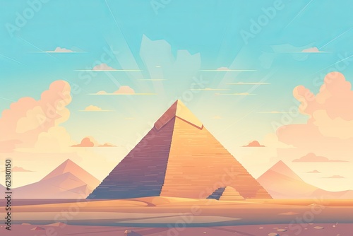 Pyramid of Giza with painting cartoon design. Generative AI