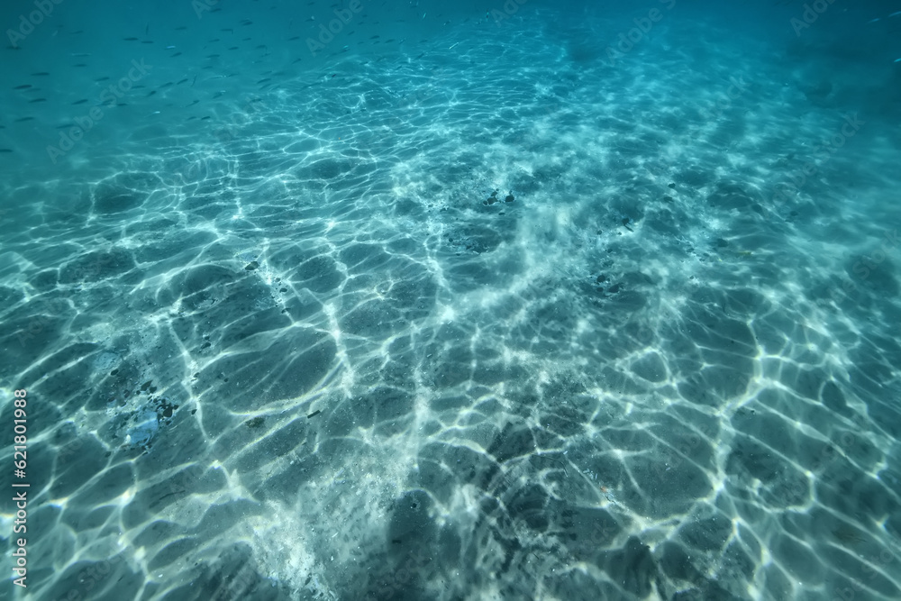 underwater photo blue background panorama ocean surface and bottom of the sea