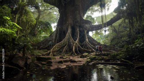 Amazonian Jewel: A Verdant Display - An exceptionally beautiful tree standing tall in the vibrant Amazon jungle. Perfect for ecotourism, environmental conservation, and nature. Reworked generative AI