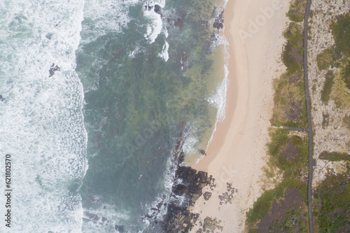 zenithal aerial view of a beach shore