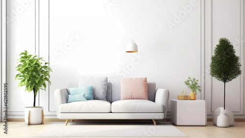 Living room bright and cozy. Generative ai design. © Bildwasser