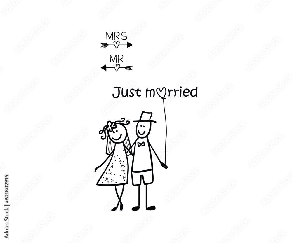 wedding just married a vector stick figure gift