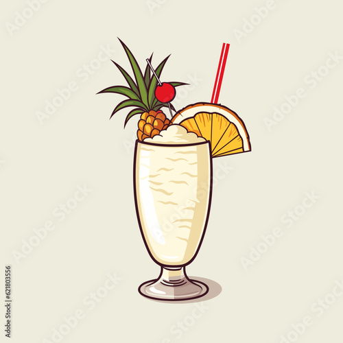 Tropical Pina Colada Cocktail Vector Art