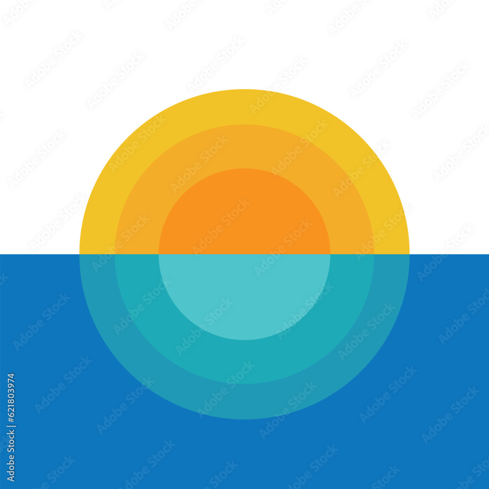 Obraz premium Sunset above the sea or ocean with sun and water silhouette. Logo. Vector illustration.