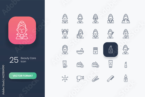 lineal beauty care icon set