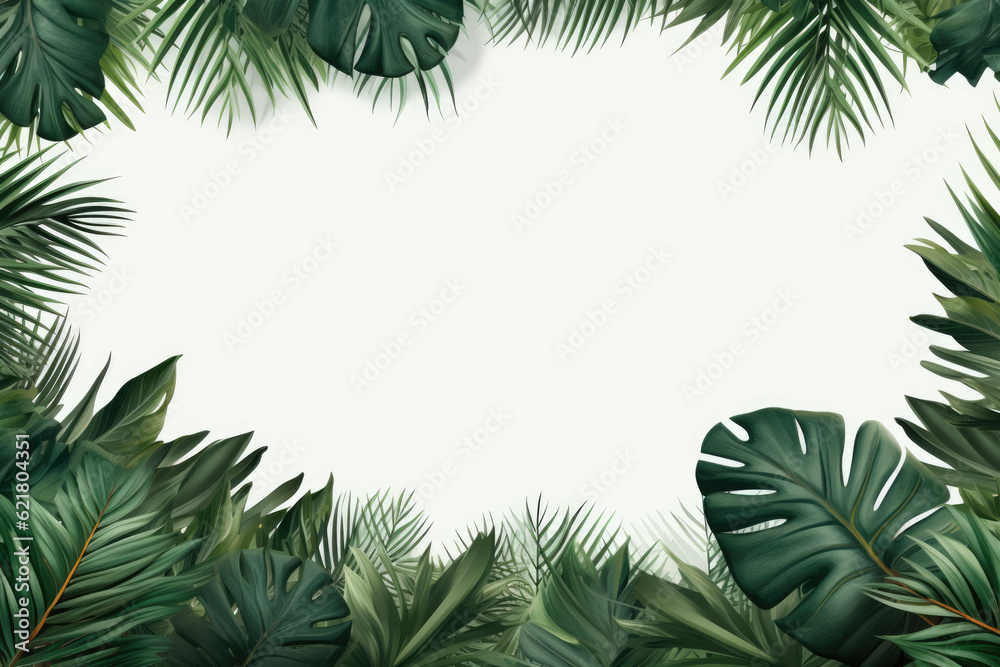 Green leaves isolated on a white background leaving copy space for banner.