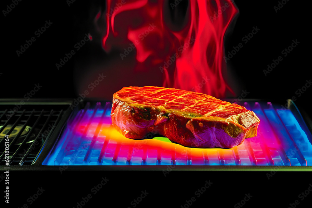 View of Intriguing thermal image of a sizzling steak demonstrates the ...