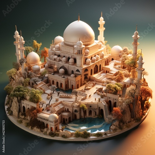 3d rendered beautiful Islamic isometric mosque photo