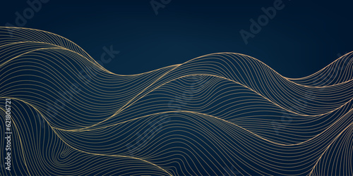 Fototapete Vector art deco wavy luxury pattern, wave line japanese style background