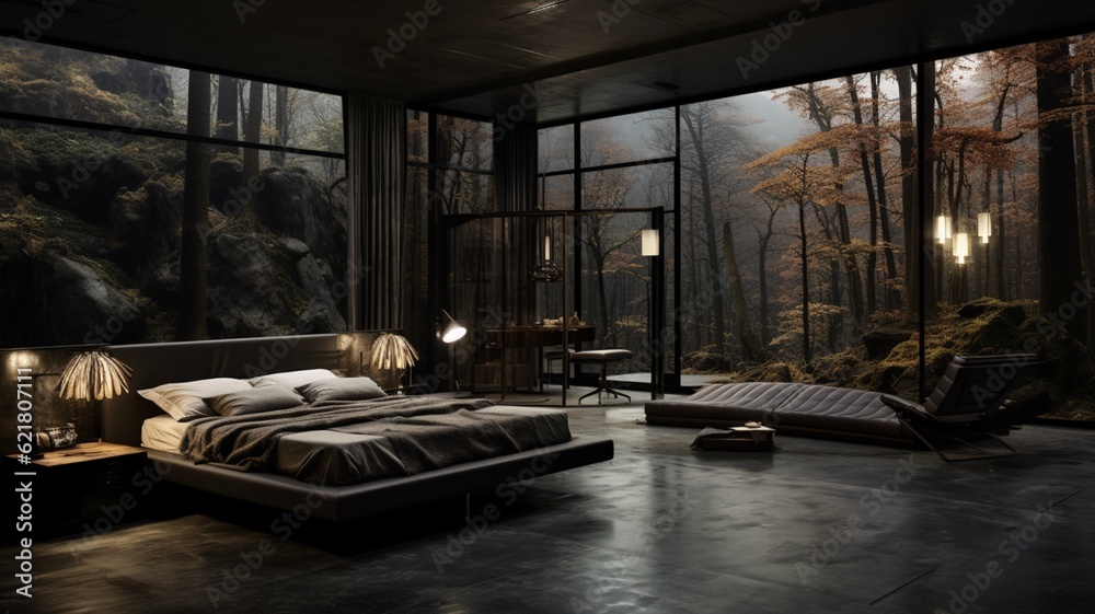 3d rendered luxury cozy black bedroom