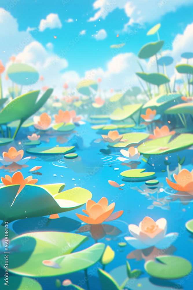 Lotus pond koi Chinese style illustration, national style solar term illustration cool summer