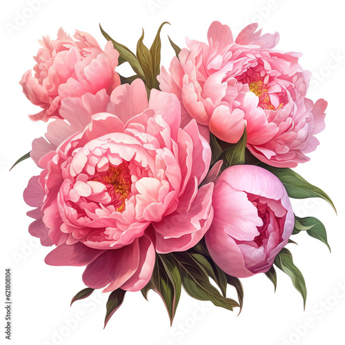 Generative AI   Tropical Bliss  Delicate Sweet Pink Peonies in Watercolor Bouquet