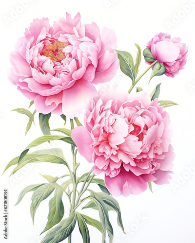 Generative AI : Tropical Bliss: Delicate Sweet Pink Peonies in Watercolor Bouquet