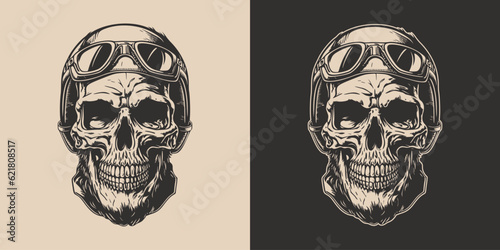 Set of vintage retro scary skull. Can be used like emblem, logo, badge, label. mark, poster or print. Monochrome Graphic Art. Vector. Hand drawn element in engraving © Graphic Warrior