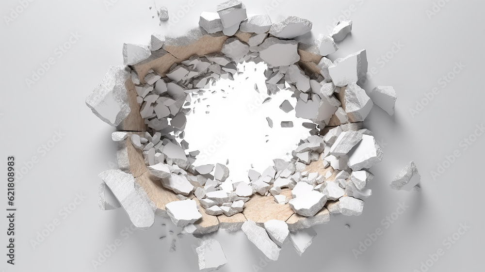 hole in the white wall, light from the hole abstract background, freedom, idea, discount. Generative AI - obrazy, fototapety, plakaty 