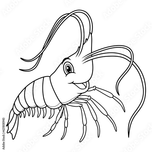 Cute shrimp cartoon line art
