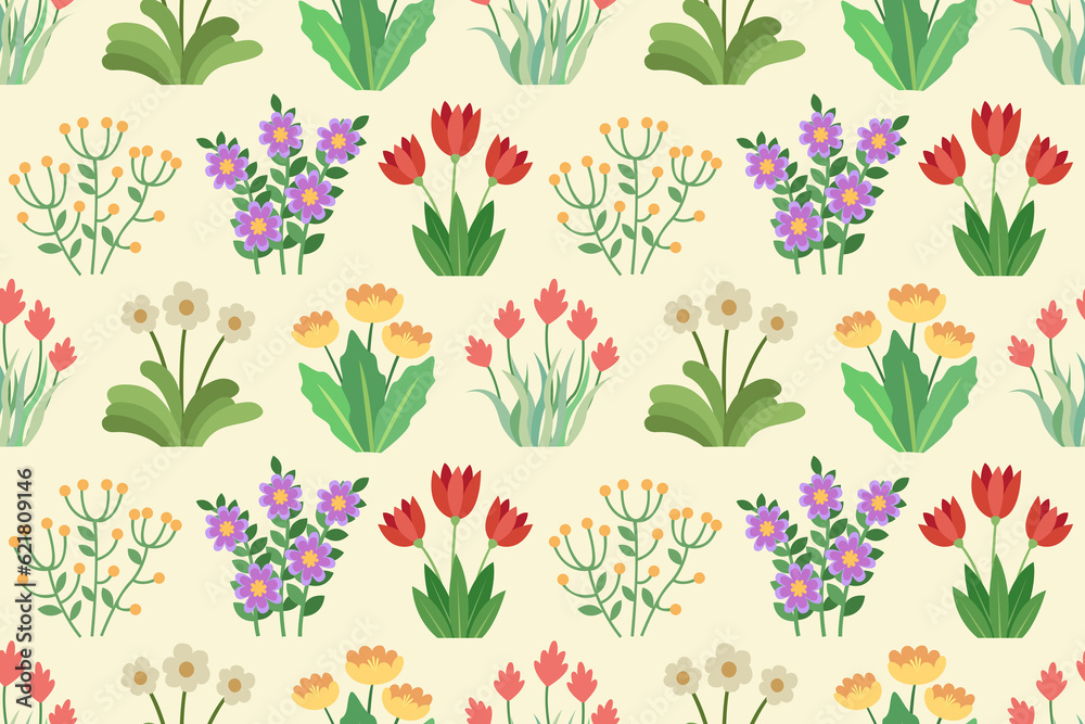 Abstract colorful floral vector pattern for fabric, textile, printing, wrapping paper, cover design. Cute colorful flat floral pattern.