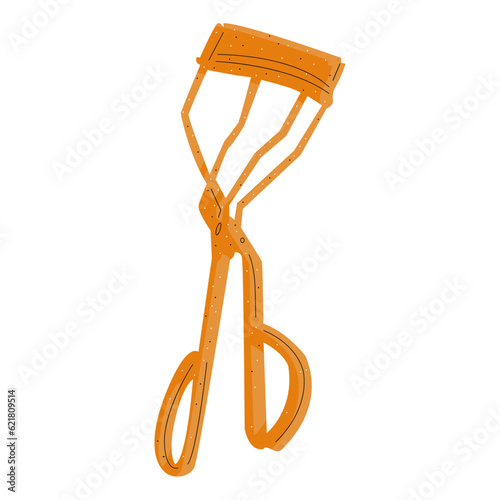 Eyelash curler icon in gold color on a white background. Vector illustration of barbershop symbols.