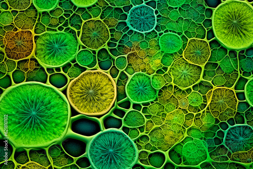 Vibrant depiction of growing plant cells at various division stages — invoking vitality and dynamic nature of meristematic study. Generative AI photo
