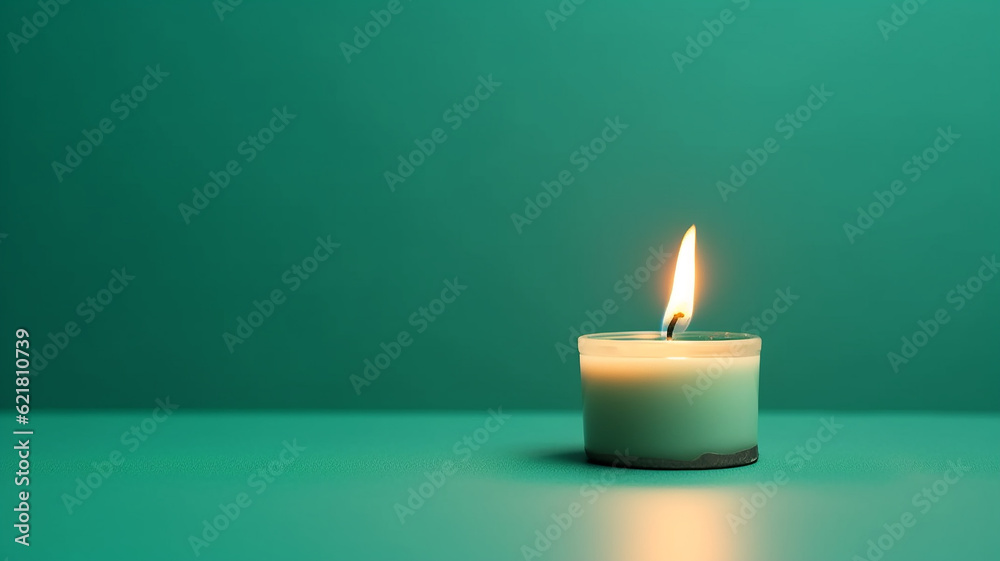 candle on a green background greeting card minimalism. Generative AI candle on a green background greeting card minimalism. Generative AI