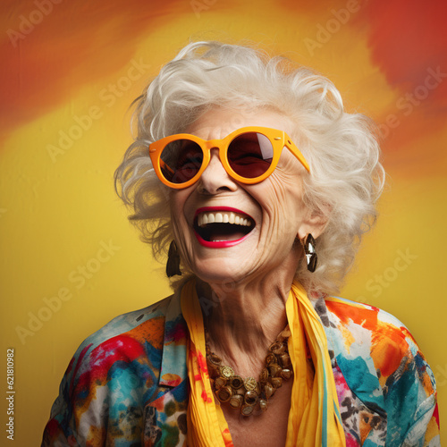 Senior woman with sunglasses. Generative AI.