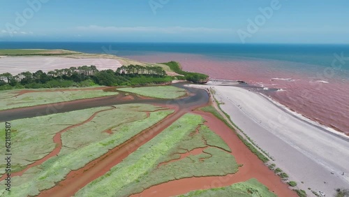 River Otter Estuary Nature Reserve from a drone, Budleigh Salterton Beach, Devon, England photo