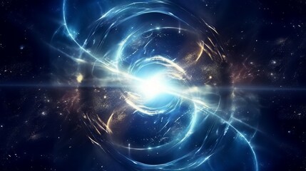 Blue and white nebula in space with sun and stars. .Planets and galaxies in outer space showing the beauty of space exploration. Abstract fractal background. 3D Digital artwork graphic astrology magic