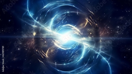 Blue and white nebula in space with sun and stars. .Planets and galaxies in outer space showing the beauty of space exploration. Abstract fractal background. 3D Digital artwork graphic astrology magic