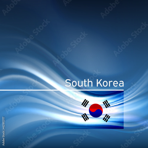 South korea flag background. Abstract south korean flag in the blue sky. National holiday card design. State banner, korea poster, patriotic cover, flyer. Business brochure. Vector design