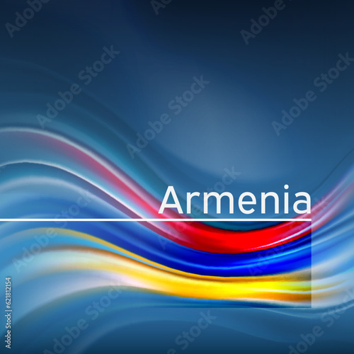 Armenia flag background. Abstract armenian flag in the blue sky. National holiday card design. State banner, armenia poster, patriotic cover, flyer. Business brochure design. Vector illustration