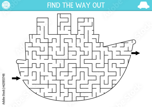 Transportation geometrical maze for kids. Preschool printable activity shaped as ship. Simple water transport labyrinth game or puzzle for children with boat.