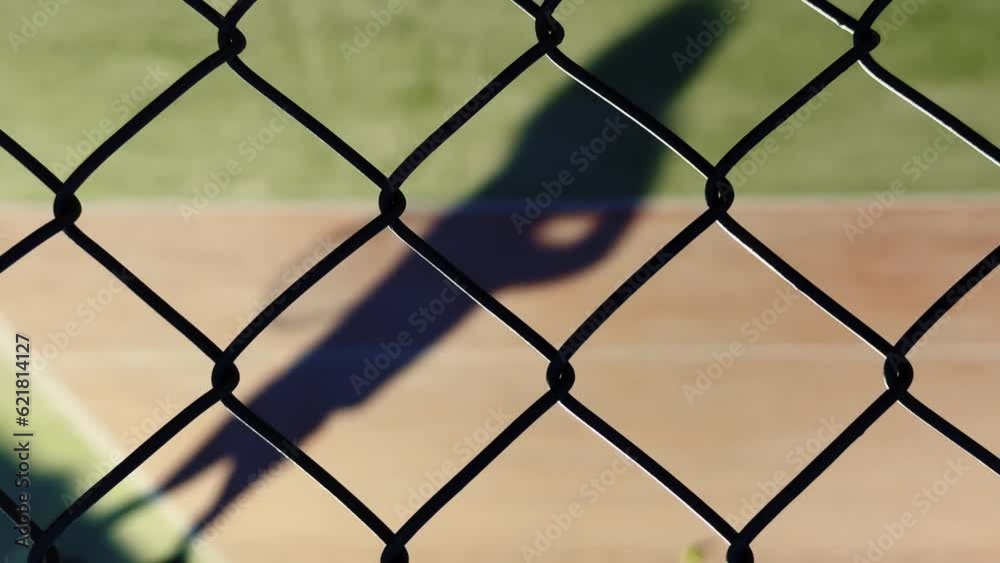 Shadow of a Tennis Player Playing on a Tennis court Behind a Fence in a Sunny Day in Switzerland. Shadow of a Tennis Player Playing on a Tennis court Behind a Fence in a Sunny Day in Switzerland.