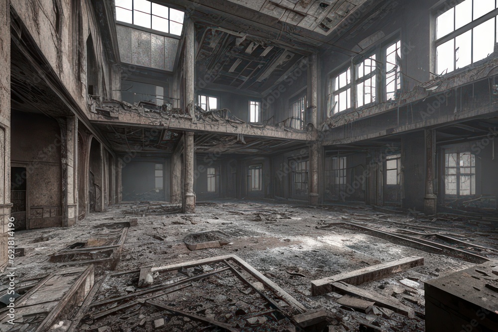 Interior of a post apocalyptic building