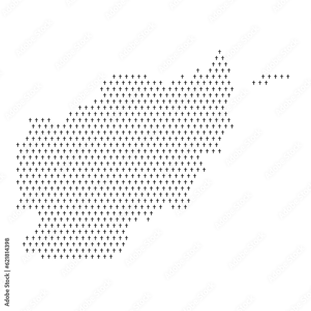 Map of the country of Afghanistan with crosses on a white background