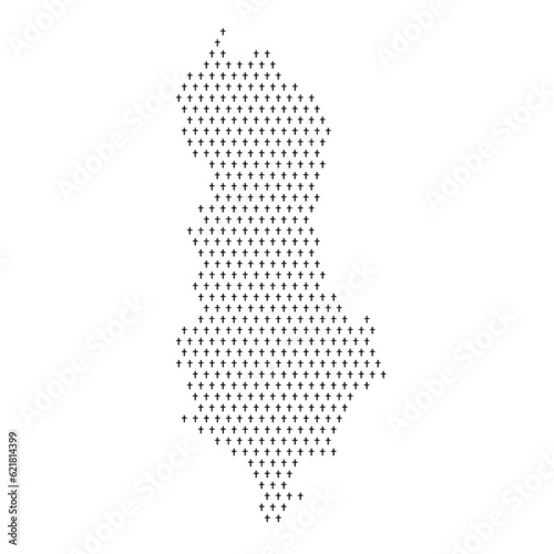 Map of the country of Albania with crosses on a white background