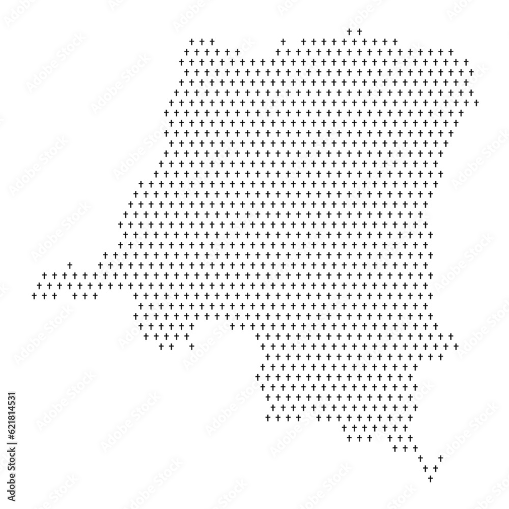Map of the country of Democratic Republic of the Congo with crosses on a white background