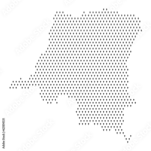 Fototapeta Naklejka Na Ścianę i Meble -  Map of the country of Democratic Republic of the Congo with crosses on a white background
