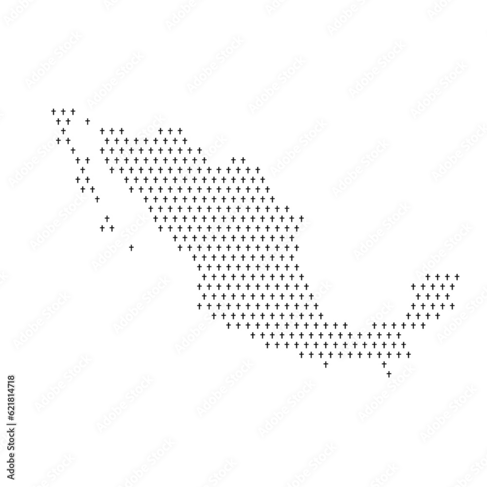 Map of the country of Mexico with crosses on a white background