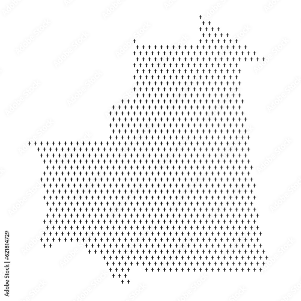 Map of the country of Mauritania with crosses on a white background