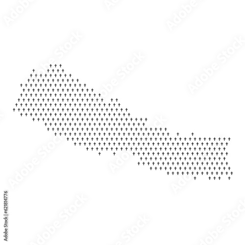 Map of the country of Nepal with crosses on a white background
