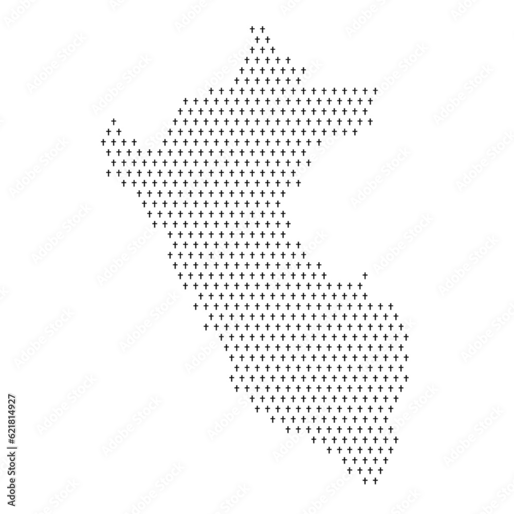 Map of the country of Peru with crosses on a white background
