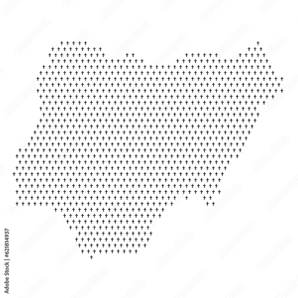 Map of the country of Nigeria with crosses on a white background